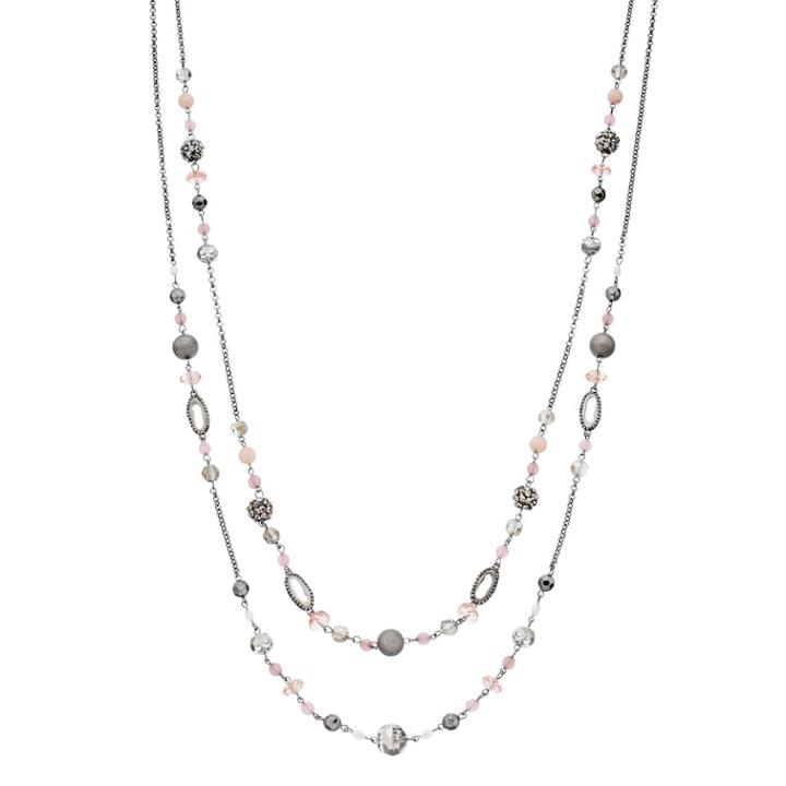 Long Pink Beaded Double Strand Station Necklace, Women's