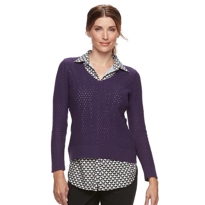Women's Croft & Barrow&reg; 2-fer Sweater, Size: Large, Purple