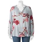 Juniors' Plus Size About A Girl Woven Floral Long Sleeve Top, Size: 3xl, Lt Green