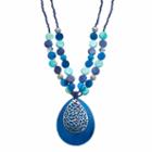 Blue Beaded Composite Shell Teardrop Pendant Necklace, Women's