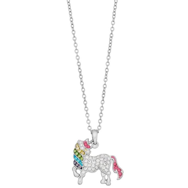 Silver Plated Rainbow Crystal Unicorn Pendant Necklace, Women's, Size: 18, White