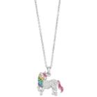 Silver Plated Rainbow Crystal Unicorn Pendant Necklace, Women's, Size: 18, White