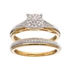 14k Gold Over Silver 1/6 Carat T.w. Diamond Square Engagement Ring Set, Women's, Size: 7, White