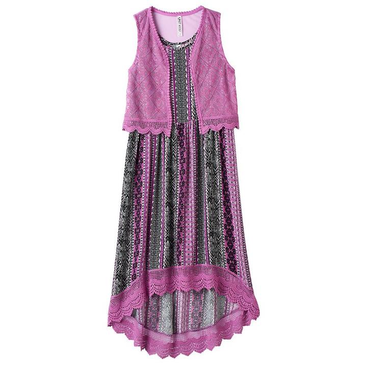 Girls Plus Size Knitworks Crochet Maxi Dress & Vest, Girl's, Size: 14 1/2, Lt Purple