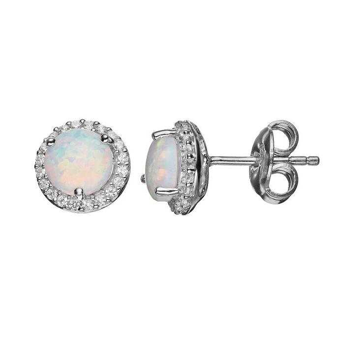Lab-created Opal And Lab-created White Sapphire Sterling Silver Halo Stud Earrings, Women's
