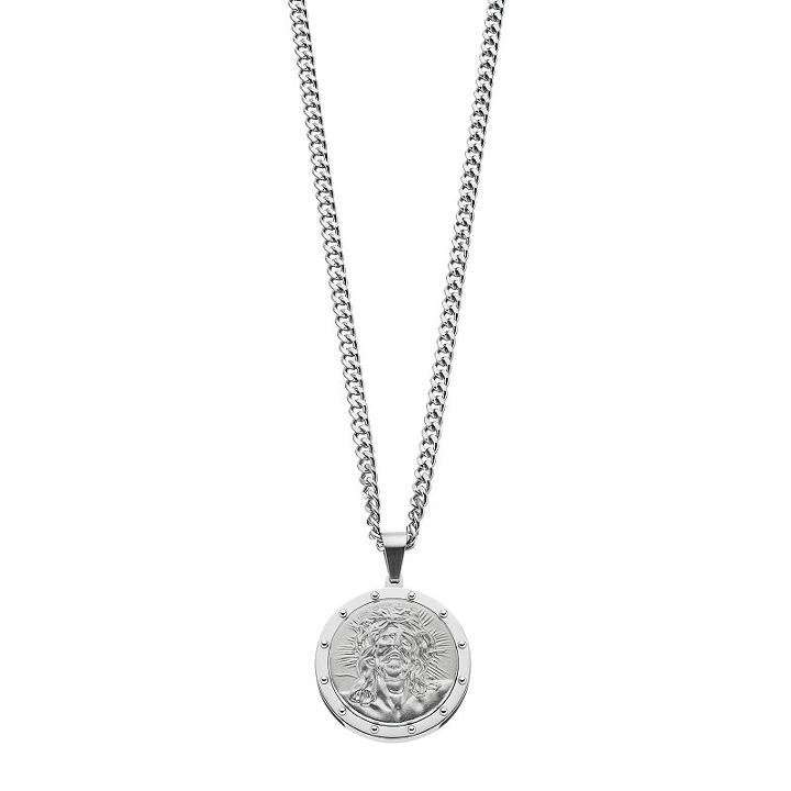 Men's Stainless Steel Jesus Medallion Pendant Necklace, Size: 24, Silver