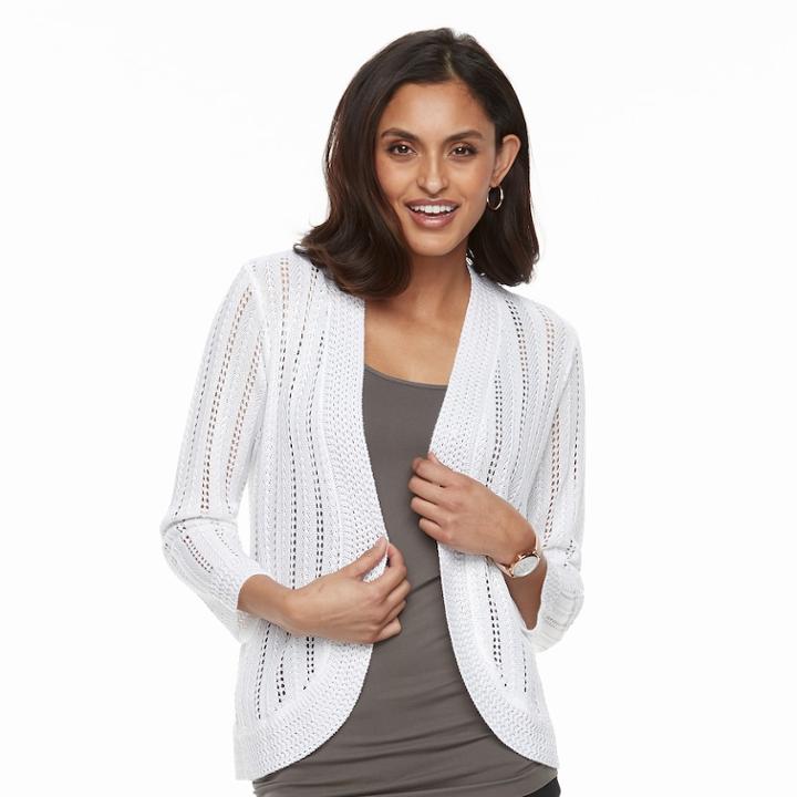Petite Dana Buchman Open Stitch Cardigan, Women's, Size: S Petite, White