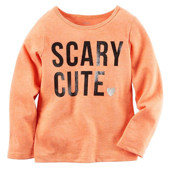Girls 4-8 Carter's Scary Cute Glitter Graphic Long Sleeve Tee, Size: 6, Orange