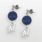 Logoart Milwaukee Brewers Sterling Silver Crystal Logo Linear Drop Earrings, Women's, Blue