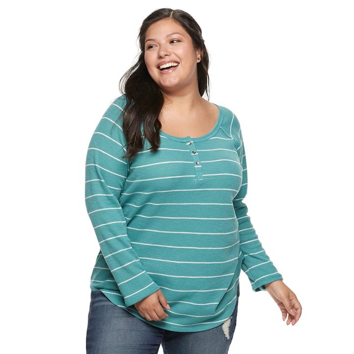Juniors' Plus Size So&reg; Thermal Henley Top, Teens, Size: 1xl, Med Blue