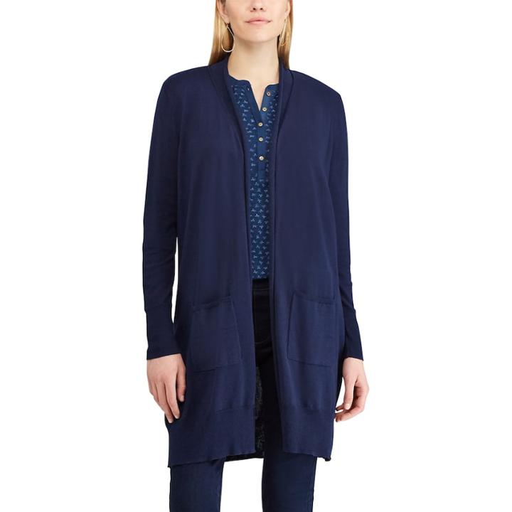 Women's Chaps Open Front Long Cardigan, Size: Large, Blue