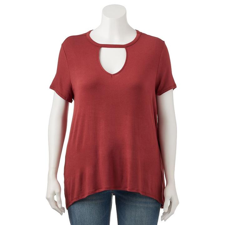 Juniors' Plus Size Mudd&reg; Choker Neck Tee, Teens, Size: 2xl, Brown