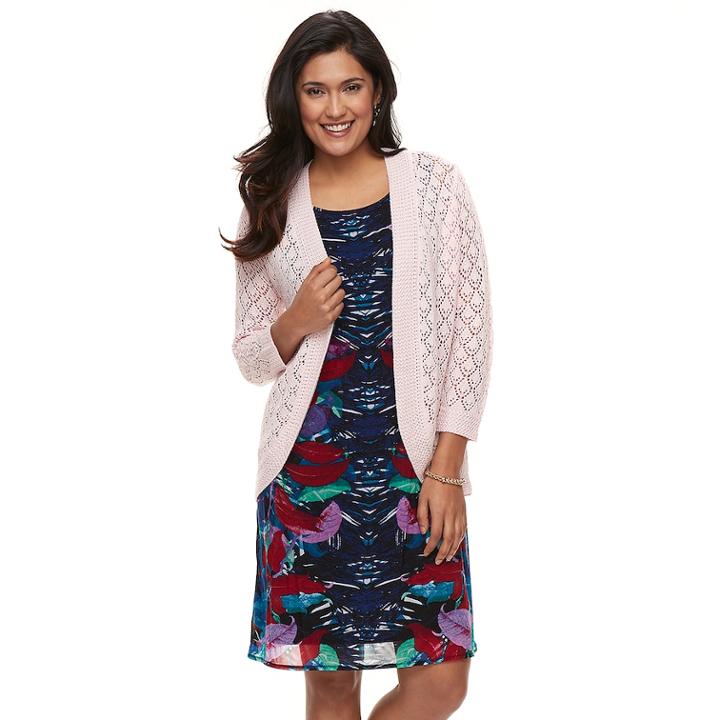 Petite Napa Valley Open-stitch Crochet Cardigan, Women's, Size: Xl Petite, Light Pink