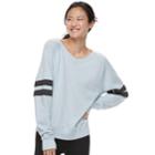 Juniors' So&reg; Varsity Striped Sweatshirt, Teens, Size: Small, Light Blue