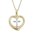 Everlasting Gold 10k Gold Two Tone Heart And Cross Pendant Necklace, Women's, Multicolor
