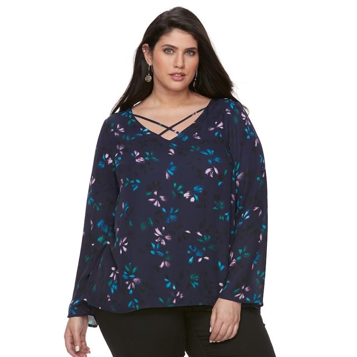Plus Size Apt. 9&reg; Cross Front Chiffon Top, Women's, Size: 2xl, Dark Blue