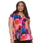 Plus Size Dana Buchman Printed Peplum Shirt, Women's, Size: 3xl, Med Red