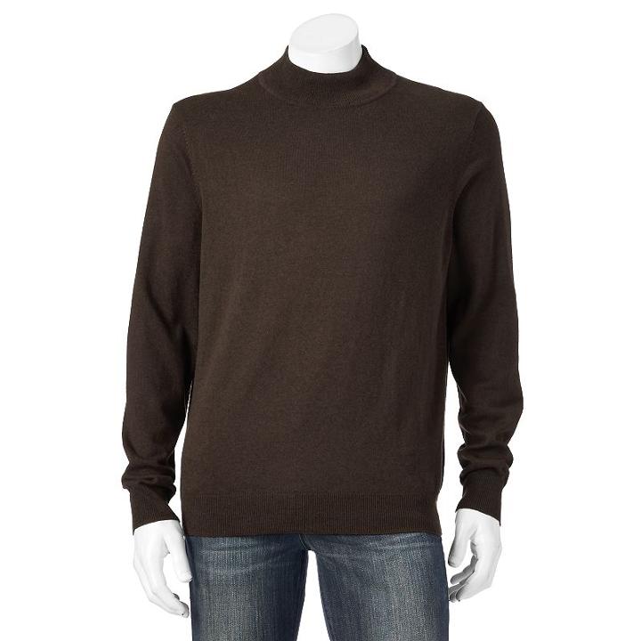 Men's Croft & Barrow&reg; Classic-fit 12gg Solid Mockneck Sweater, Size: Small, Dark Brown