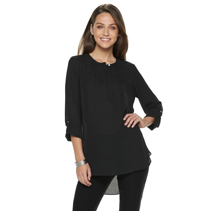 Women's Apt. 9&reg; Shirred High-low Hem Tunic, Size: Xl, Black