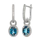 Sterling Silver London Blue Topaz And Lab-created White Sapphire Oval Halo Drop Earrings, Women's, Multicolor