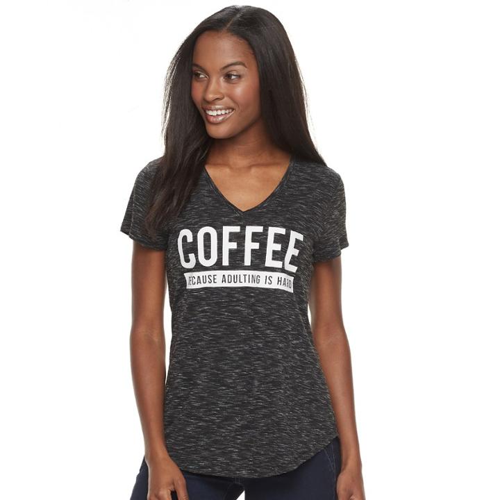 Women's Apt. 9&reg; Graphic V-neck Tee, Size: Xxl, Black