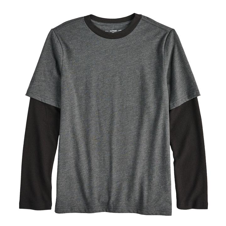 Boys 8-20 Urban Pipeline&reg; Mock-layered Tee, Size: Small, Dark Grey