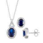 Sterling Silver Lab-created Blue & White Sapphire Pendant & Earring Set, Women's