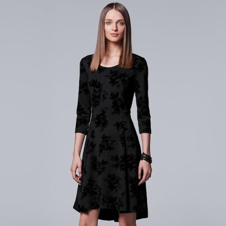 Women's Simply Vera Vera Wang Flocked Ponte Dress, Size: Large, Black