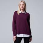 Petite Simply Vera Vera Wang Mock-layer Lace Top, Women's, Size: S Petite, Purple