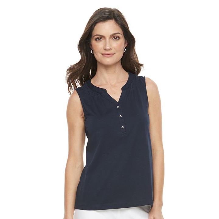 Women's Croft & Barrow&reg; Peasant Henley Tank, Size: Xxl, Blue