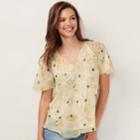 Women's Lc Lauren Conrad Floral Ruffle Top, Size: Xs, Med Green