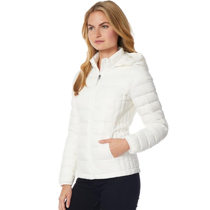 Women's Heat Keep Hooded Packable Puffer Down Jacket, Size: Small, White