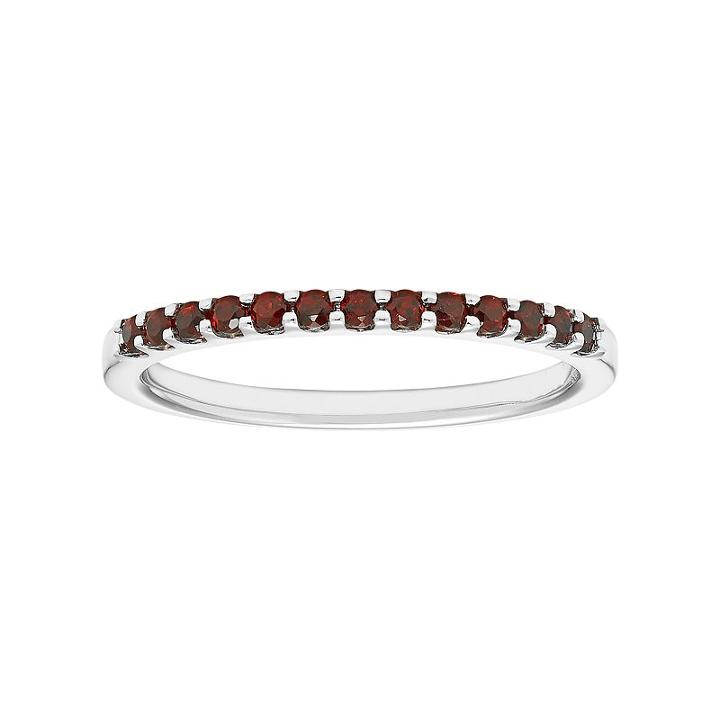 14k White Gold Garnet Stackable Ring, Women's, Size: 5.50, Red