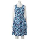 Women's Perceptions Floral Tiered Fit & Flare Dress, Size: 14, Blue