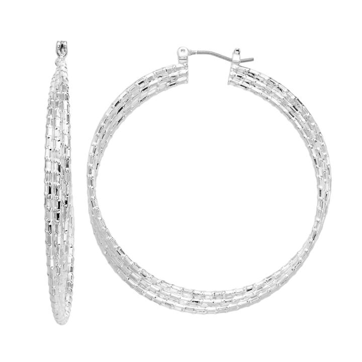 Napier Textured Large Triple Hoop Earrings, Women's, Silver