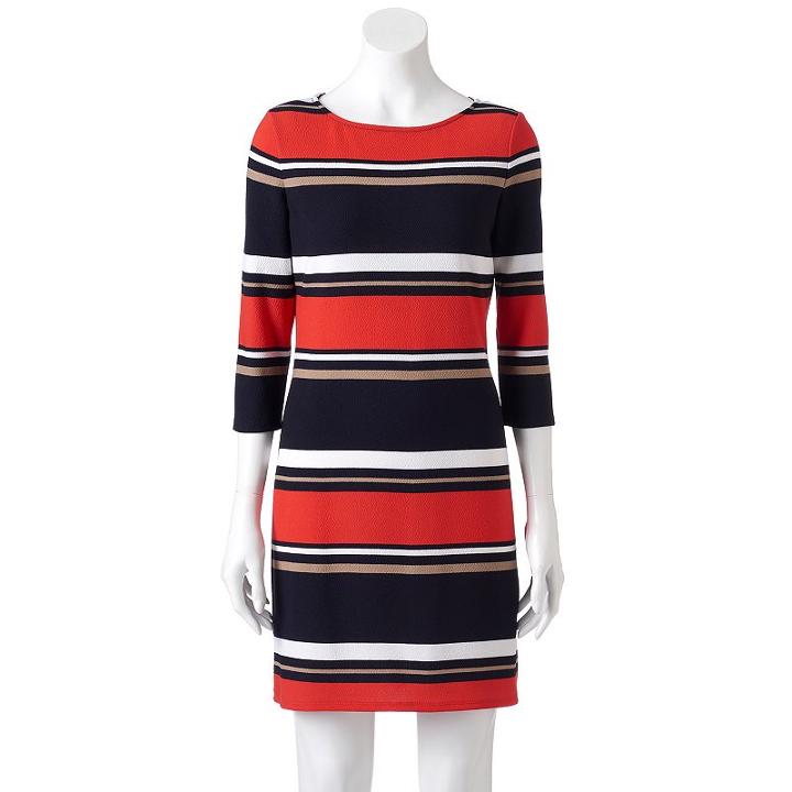 Women's Studio One Striped Sheath Dress, Size: 12, Lt Orange