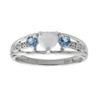 Sterling Silver Lab-created Opal, Blue Topaz And Diamond Accent Heart 3-stone Ring, Women's, Size: 7