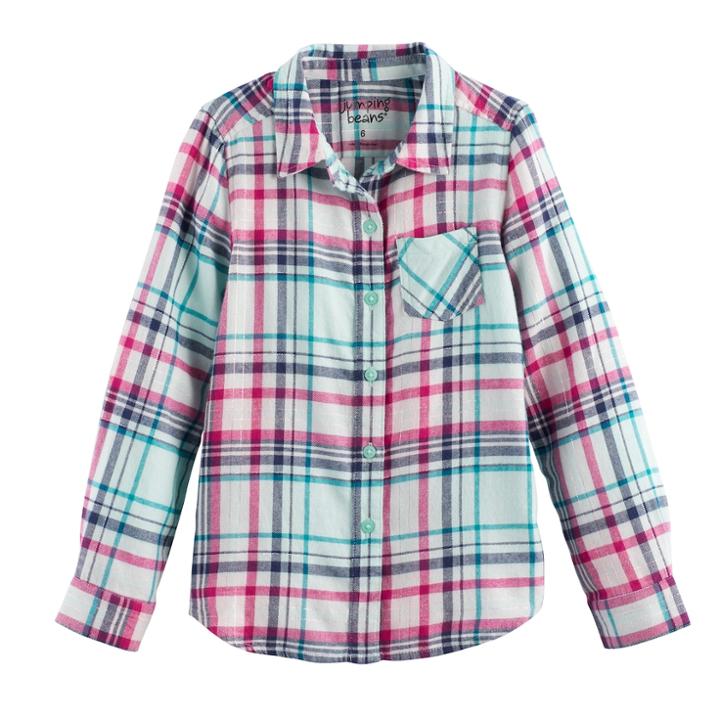 Girls 4-10 Jumping Beans&reg; Long Sleeve Sparkle Button-front Shirt, Size: 7, Turquoise/blue (turq/aqua)