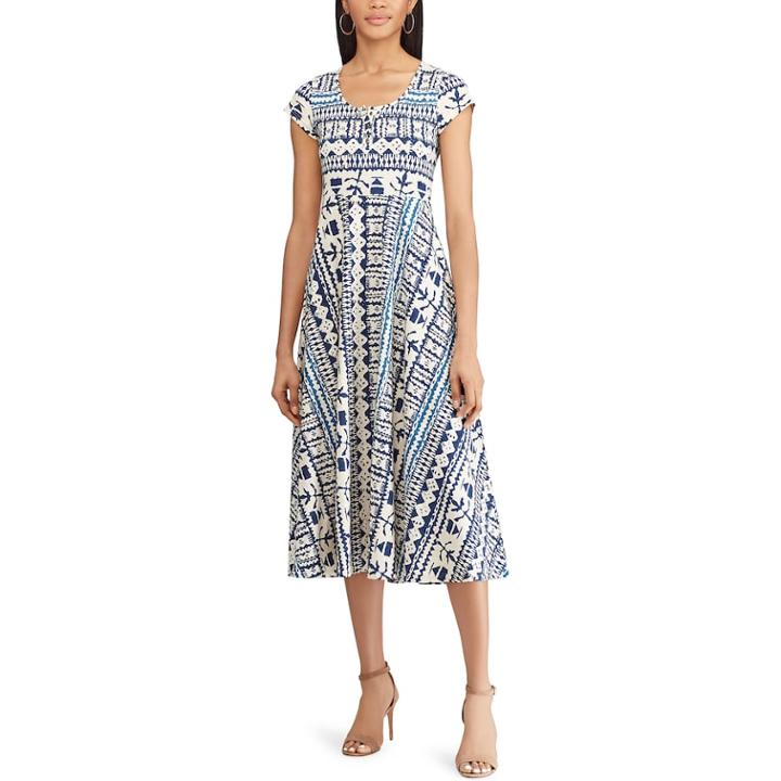 Petite Chaps Print Midi Dress, Women's, Size: Xl Petite, White