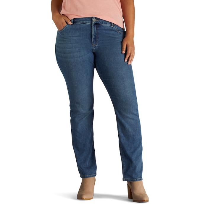 Plus Size Women's Lee Perfect Fit Straight Leg Jean, Size: 18 - Regular, Dark Blue