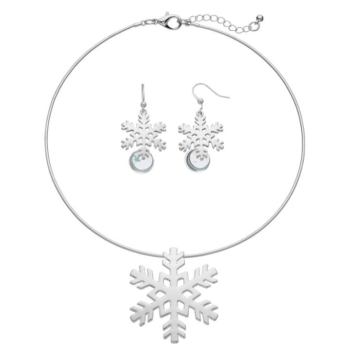 Snowflake Pendant Necklace & Drop Earring Set, Women's, Multicolor