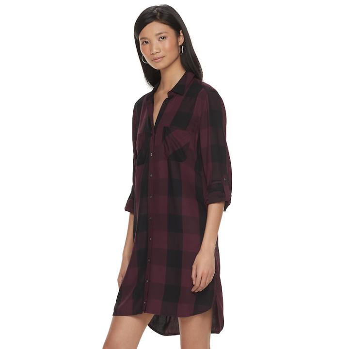 Women's Rock & Republic&reg; Plaid High-low Shirtdress, Size: Xs, Red