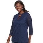 Plus Size Juniors' Liberty Love Lace Crisscross Top, Size: 2xl, Blue (navy)