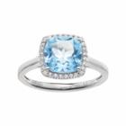Lc Lauren Conrad 10k White Gold Blue Topaz & 1/8 Carat T.w. Diamond Cushion Halo Ring, Women's, Size: 6