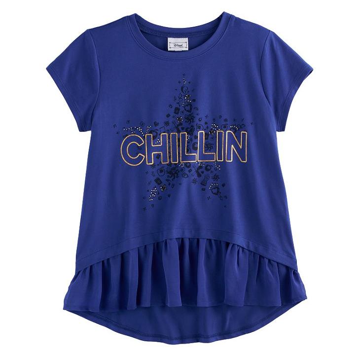 Disney D-signed Descendants 2 Girls 7-16 Chillin Ruffled Hem Tee, Size: Small, Brt Blue