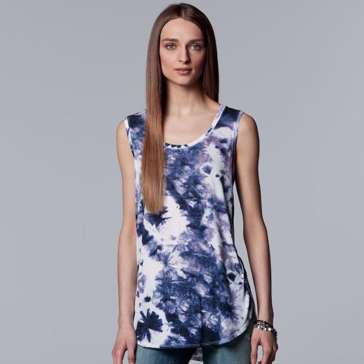 Women's Simply Vera Vera Wang Watercolor Tulip Hem Tank, Size: Medium, Med Blue