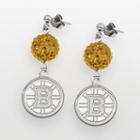 Logoart Boston Bruins Sterling Silver Crystal Ball Drop Earrings, Women's, Yellow
