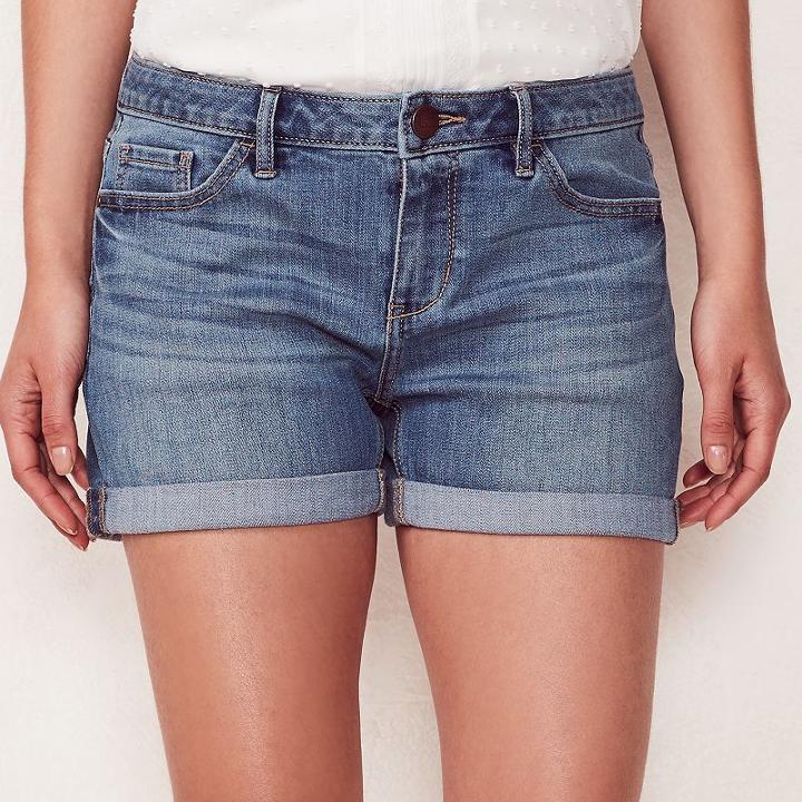 Women's Lc Lauren Conrad Cuffed Jean Shorts, Size: 14, Dark Blue
