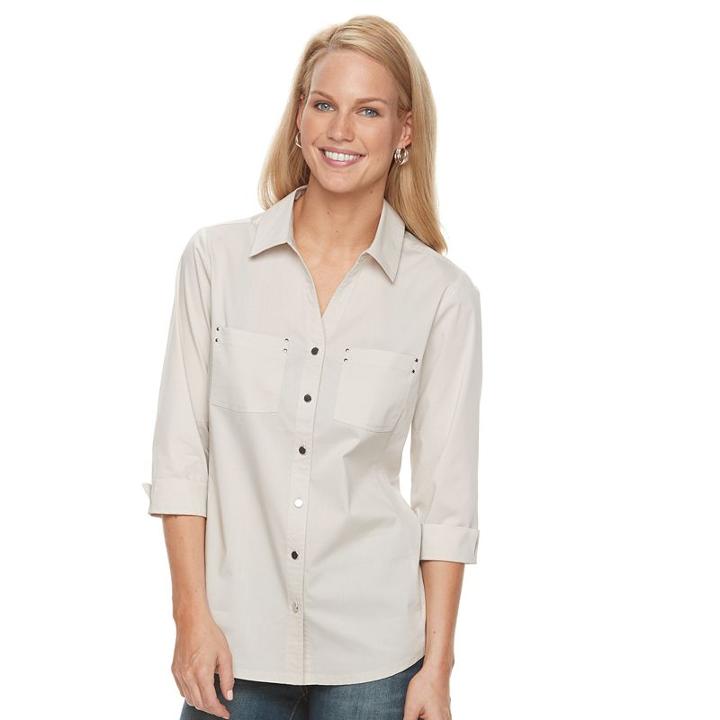 Women's Croft & Barrow&reg; Knit-to-fit Shirt, Size: Medium, Med Beige