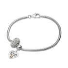 Individuality Beads Crystal Sterling Silver & 14k Gold Over Silver Snake Chain Bracelet & My Family My Love Heart Charm & Bead Set, Women's, Multicolor